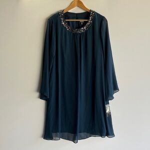 SLNY Ocean Blue-Green Long Sleeve Dress with Sequin Detail